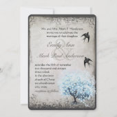 Heart Leaf Blue Tree Bird Silver Parchment Kaart (Achterkant)