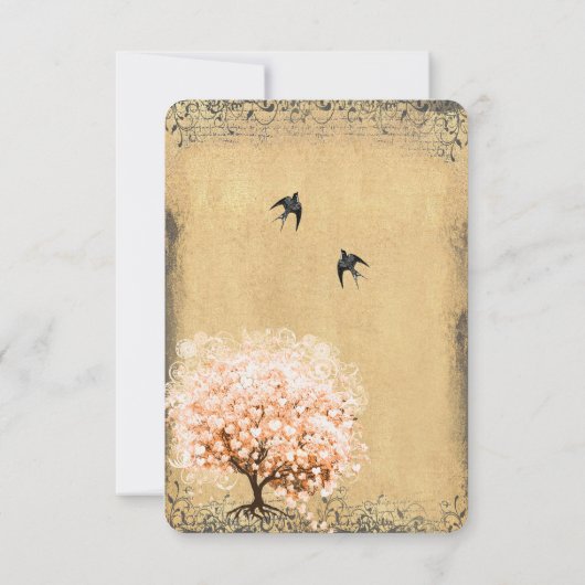 Heart Leaf Coral Tree Love Bird Wedding RSVP (Achterkant)