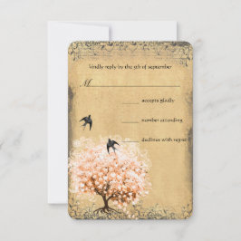 Heart Leaf Coral Tree Love Bird Wedding RSVP