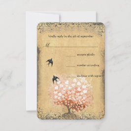 Heart Leaf Coral Tree Love Bird Wedding RSVP
