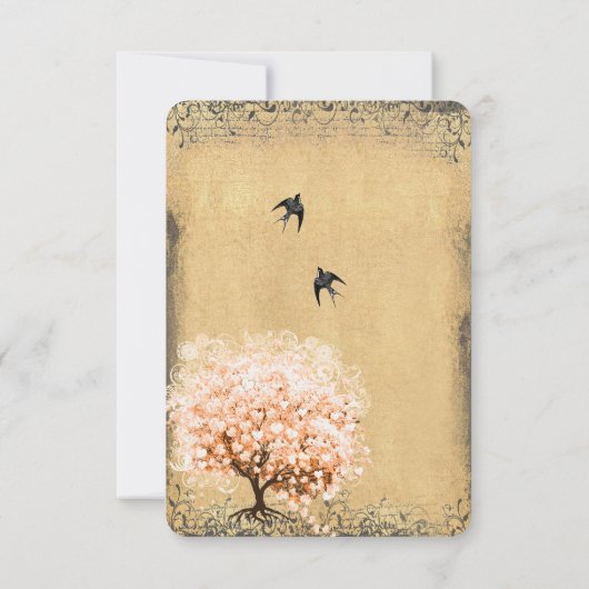 Heart Leaf Coral Tree Love Bird Wedding RSVP (Achterkant)
