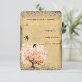 Heart Leaf Coral Tree Love Bird Wedding RSVP Kaartje (Staand voorkant)