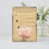 Heart Leaf Coral Tree Love Bird Wedding RSVP Kaartje (Staand voorkant)