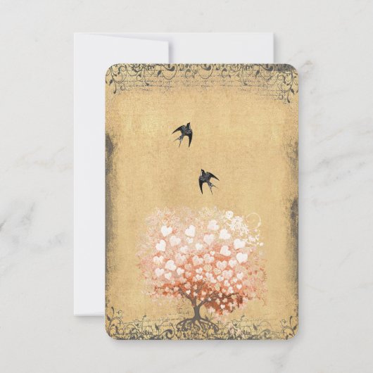 Heart Leaf Coral Tree Love Bird Wedding RSVP Kaartje (Achterkant)