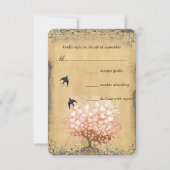 Heart Leaf Coral Tree Love Bird Wedding RSVP Kaartje (Voorkant)