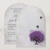 Heart Leaf Eggplant Tree  Birds Wedding Kaart (Voorkant / Achterkant)