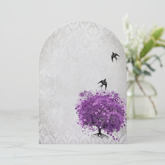 Heart Leaf Eggplant Tree  Birds Wedding Kaart (Staand voorkant)