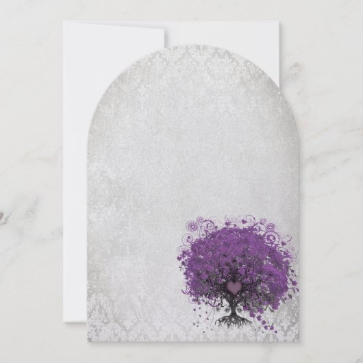 Heart Leaf Eggplant Tree Damask Wedding Kaart (Voorkant)