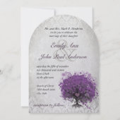 Heart Leaf Eggplant Tree Damask Wedding Kaart (Achterkant)