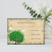 Heart Leaf Emerald Tree Dove Bird Wedding RSVP (Staand voorkant)