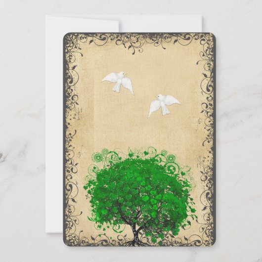 Heart Leaf Emerald Tree  Doves Weddings Kaart (Achterkant)