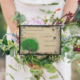 Heart Leaf Emerald Tree Love Bird Wedding RSVP Kaartje