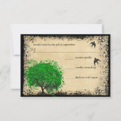 Heart Leaf Emerald Tree Love Bird Wedding RSVP Kaartje (Voorkant)