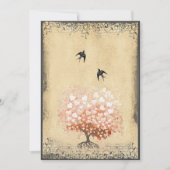 Heart Leaf Koral Peach Bud Tree Bird Weddenschap Kaart (Voorkant)