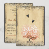 Heart Leaf Koral Peach Bud Tree Bird Weddenschap Kaart (Voorkant / Achterkant)