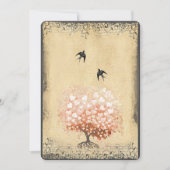 Heart Leaf Koral Peach Bud Tree Bird Weddenschap Kaart (Voorkant)