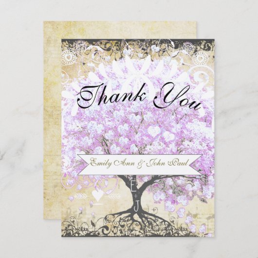 Heart Leaf Lavender Tree Bird Wedding Bedankkaart (Voorkant / Achterkant)