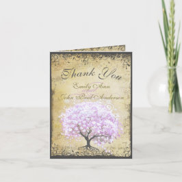 Heart Leaf Lavender Tree Bird Wedding Bedankkaart
