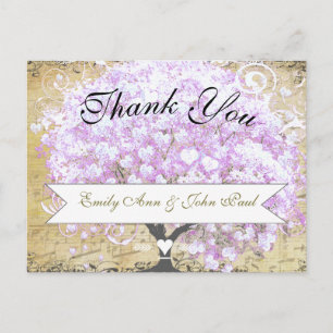 Heart Leaf Lavender Tree  Bird Wedding Briefkaart