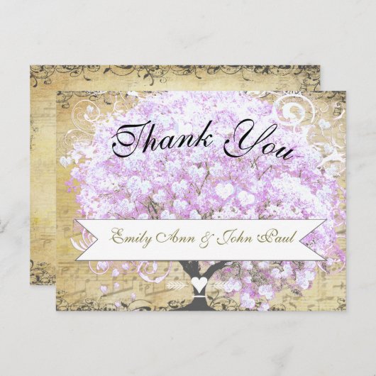 Heart Leaf Lavender Tree Bird Wedding Briefkaart (Voorkant / Achterkant)