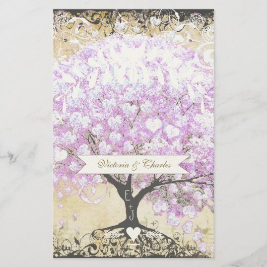 Heart Leaf Lavender Tree  Bird Wedding Briefpapier (Voorkant)