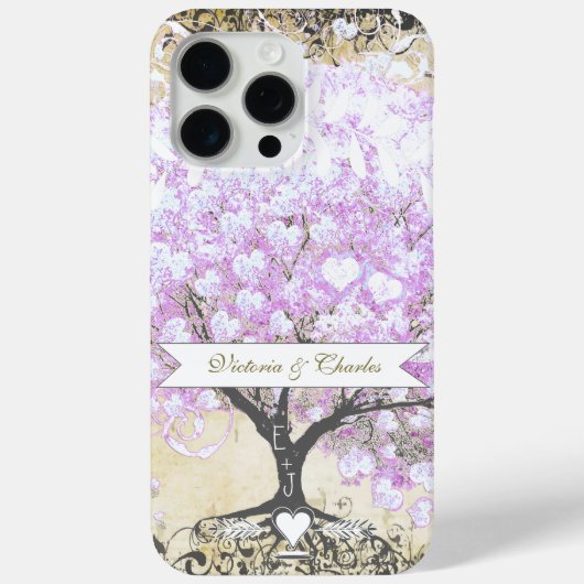 Heart Leaf Lavender Tree  Bird Wedding Case-Mate iPhone Case (Achterkant)