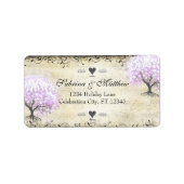 Heart Leaf Lavender Tree  Bird Wedding Etiket (Voorkant)