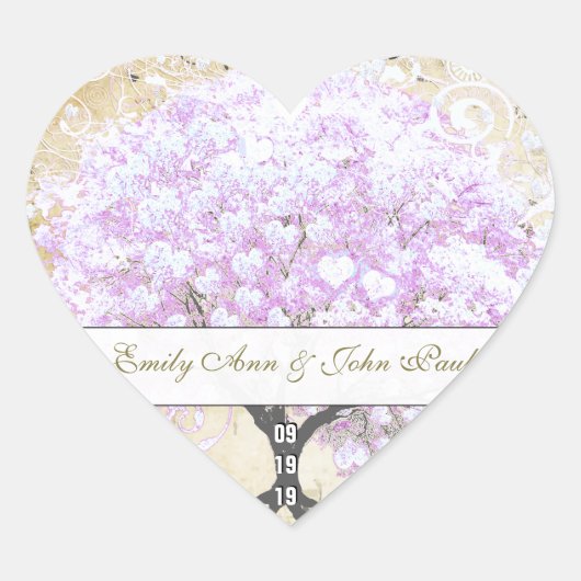 Heart Leaf Lavender Tree  Bird Wedding Hart Sticker (Voorkant)