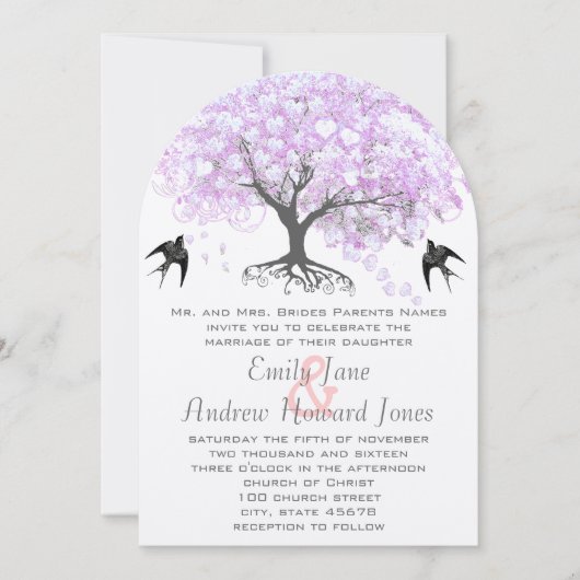 Heart Leaf Lavender Tree  Bird Wedding Kaart (Voorkant)