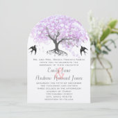 Heart Leaf Lavender Tree  Bird Wedding Kaart (Staand voorkant)
