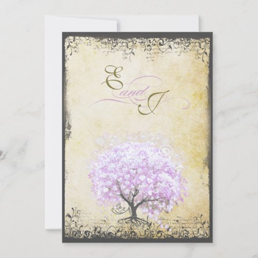 Heart Leaf Lavender Tree  Bird Wedding Kaart (Voorkant)