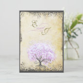 Heart Leaf Lavender Tree  Bird Wedding Kaart (Staand voorkant)