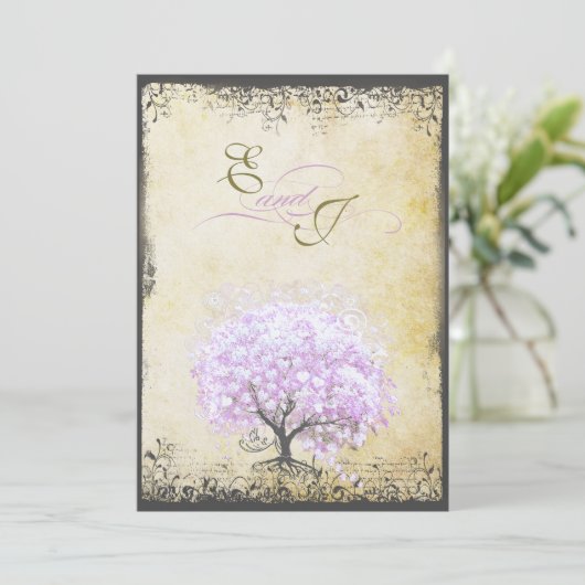 Heart Leaf Lavender Tree  Bird Wedding Kaart (Staand voorkant)