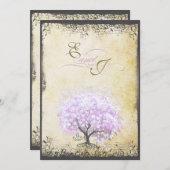 Heart Leaf Lavender Tree  Bird Wedding Kaart (Voorkant / Achterkant)