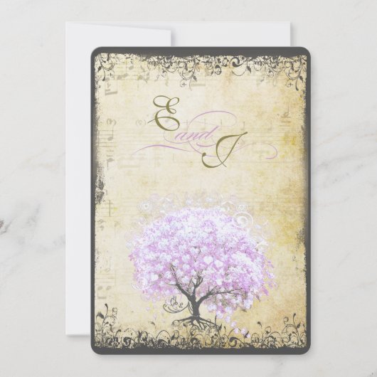 Heart Leaf Lavender Tree  Bird Wedding Kaart (Voorkant)
