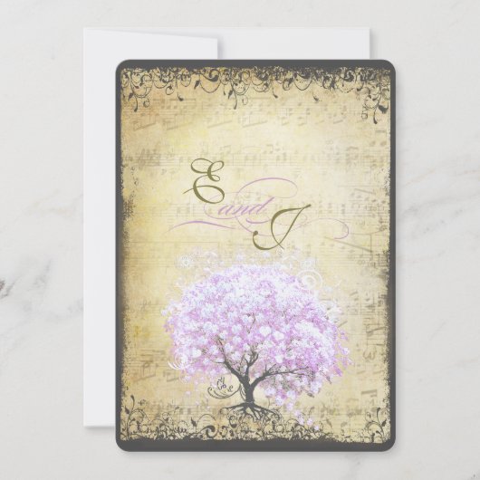 Heart Leaf Lavender Tree  Bird Wedding Kaart (Voorkant)