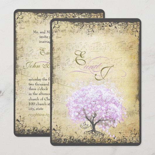 Heart Leaf Lavender Tree  Bird Wedding Kaart (Voorkant / Achterkant)