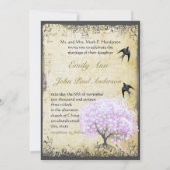 Heart Leaf Lavender Tree  Bird Wedding Kaart (Achterkant)