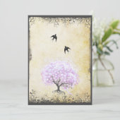Heart Leaf Lavender Tree  Bird Wedding Kaart (Staand voorkant)