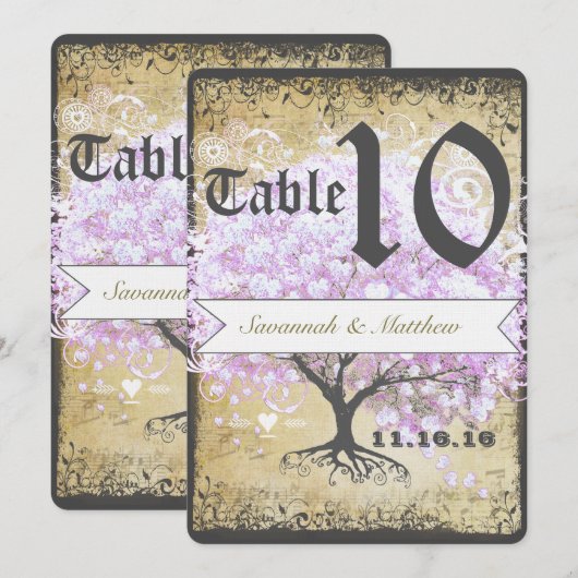 Heart Leaf Lavender Tree  Bird Wedding Kaart (Voorkant / Achterkant)