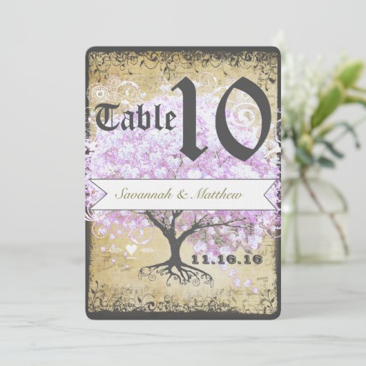 Heart Leaf Lavender Tree  Bird Wedding Kaart (Staand voorkant)