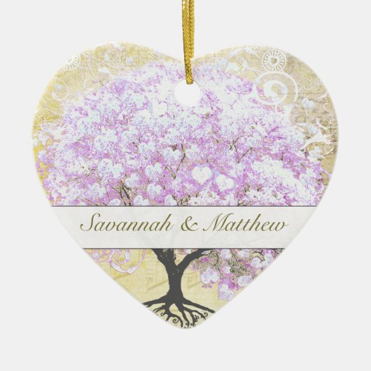 Heart Leaf Lavender Tree  Bird Wedding Keramisch Ornament (Voorkant)