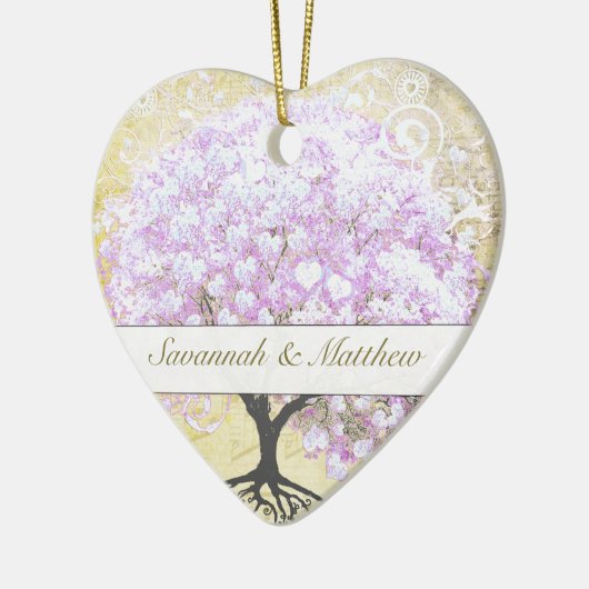 Heart Leaf Lavender Tree  Bird Wedding Keramisch Ornament (Links)