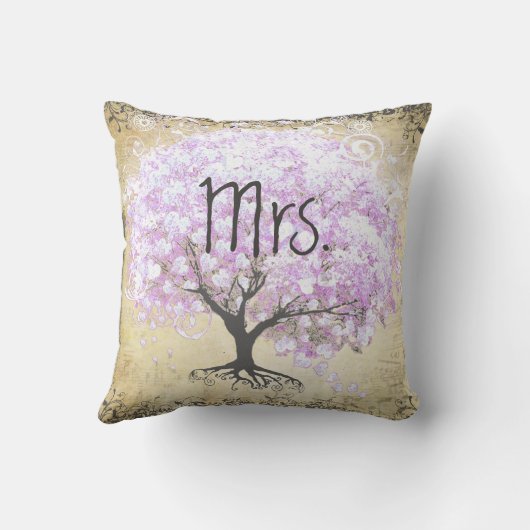 Heart Leaf Lavender Tree  Bird Wedding Kussen (Achterkant)