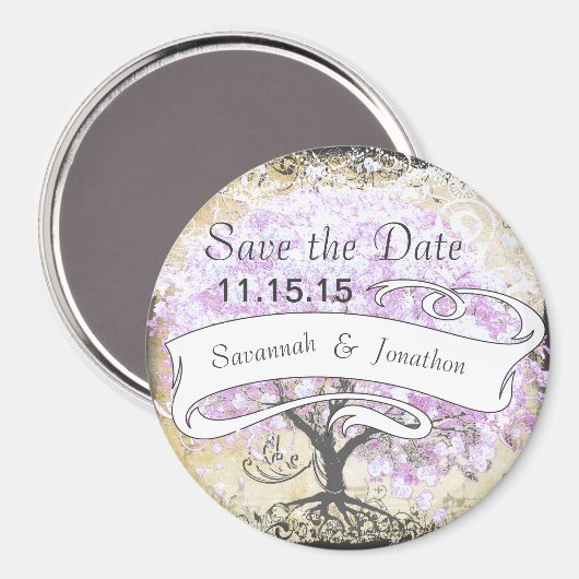 Heart Leaf Lavender Tree  Bird Wedding Magneet (Voorkant / Achterkant)