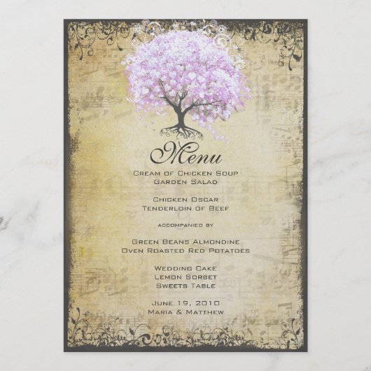 Heart Leaf Lavender Tree  Bird Wedding Menu (Voorkant)
