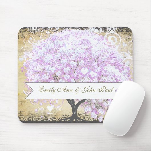 Heart Leaf Lavender Tree  Bird Wedding Muismat (Met muis)