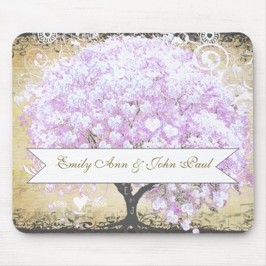 Heart Leaf Lavender Tree  Bird Wedding Muismat (Voorkant)