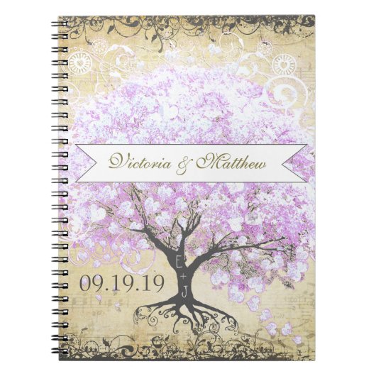 Heart Leaf Lavender Tree Bird Wedding Notitieboek (Voorkant)