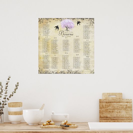 Heart Leaf Lavender Tree  Bird Wedding Poster (Keuken)